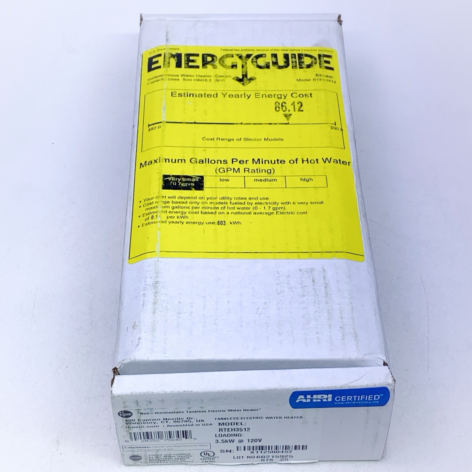 Rheem 3.5 kW, 120-Volt Non-Thermostatic Tankless Electric Water Heater RTEH3512