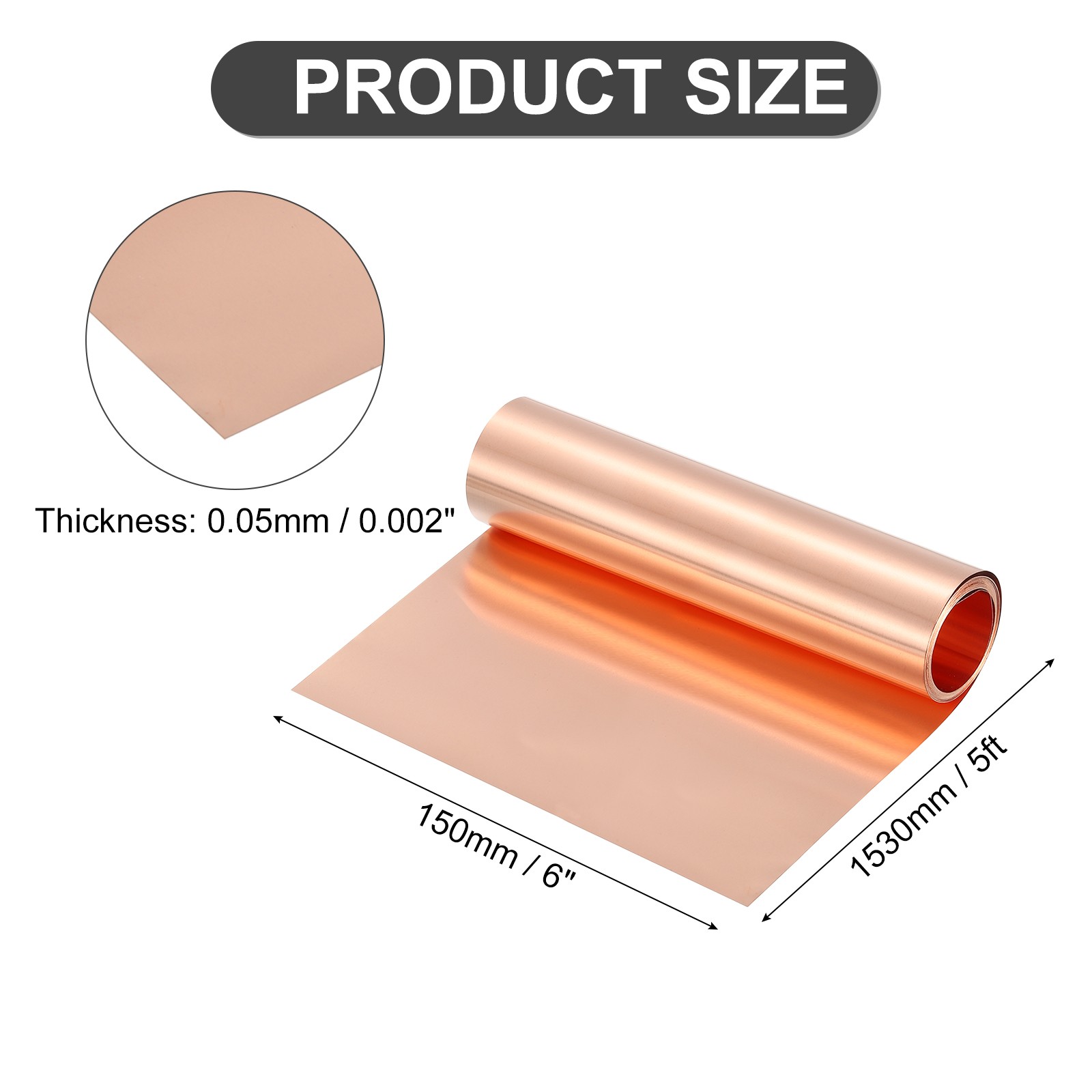Pure Copper Sheet Roll, 0.05mm 29Ga Thick T2 3.5Ft x 6in Copper Strip for Craft