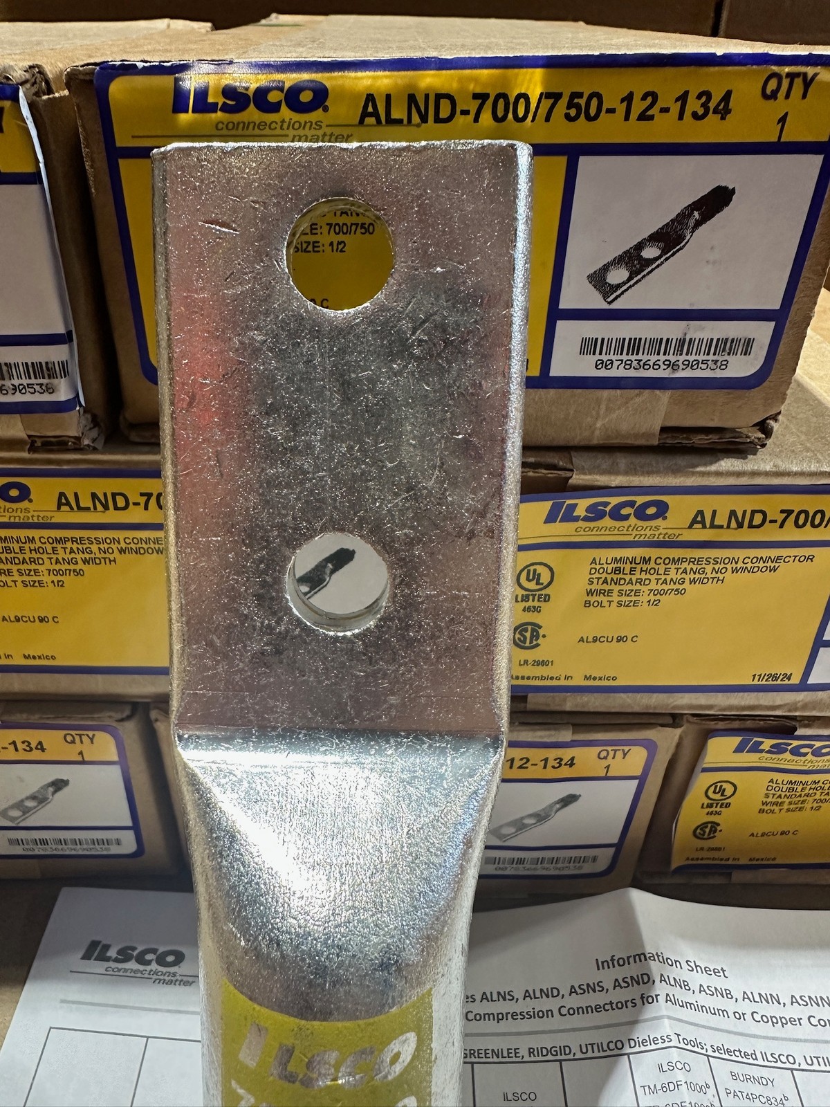 10Pack Ilsco Yellow 700 750 kcmil Surecrimp Aluminum Compression 2-Hole 1/2″ Lug