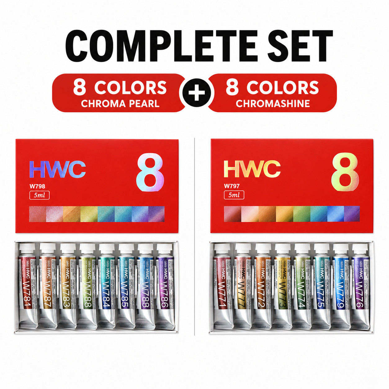 Holbain Iridescent Watercolor Chroma Shine & Chroma Pearl 16 Colors Set 5ml