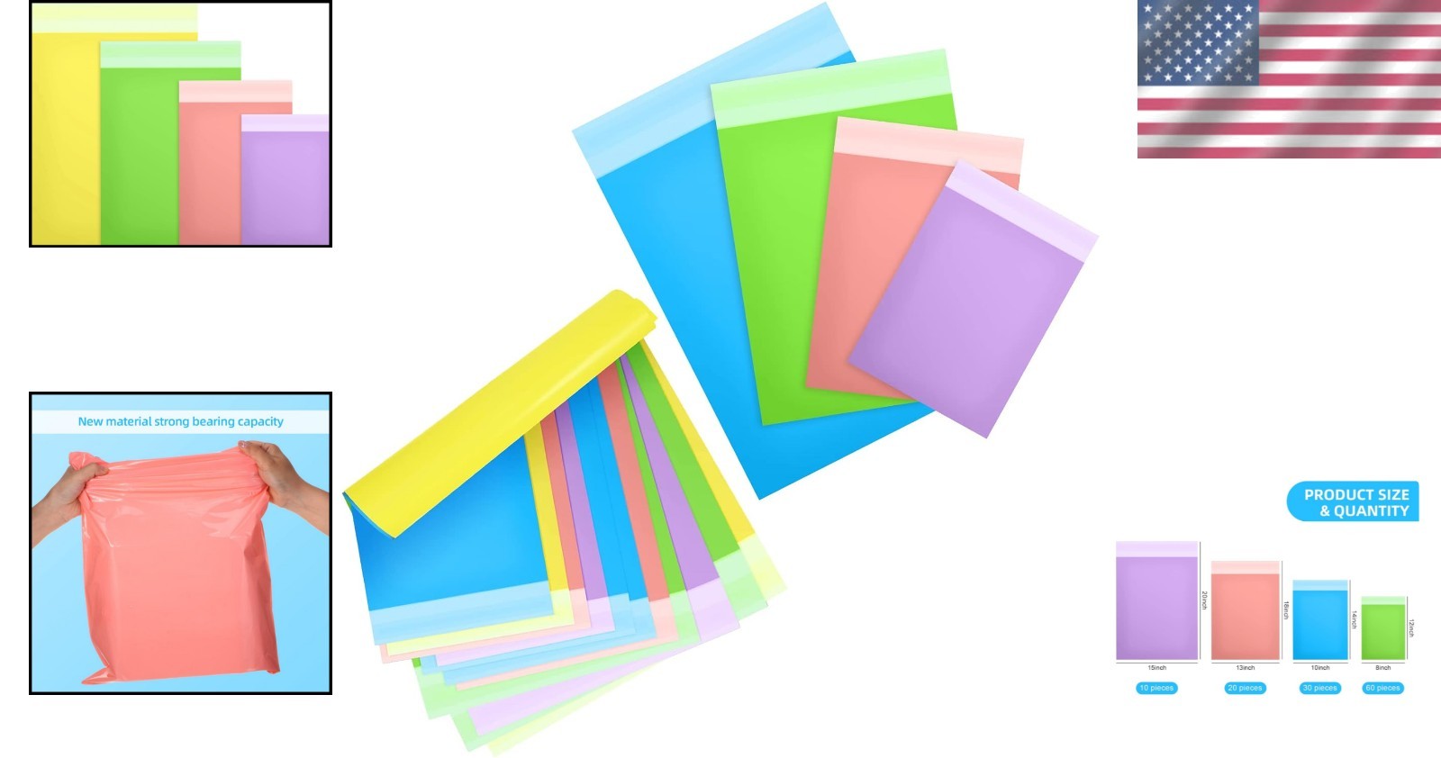 120 Mixed Color Shipping Bags – 4 Size Poly Mailer Set for E-Commerce and More