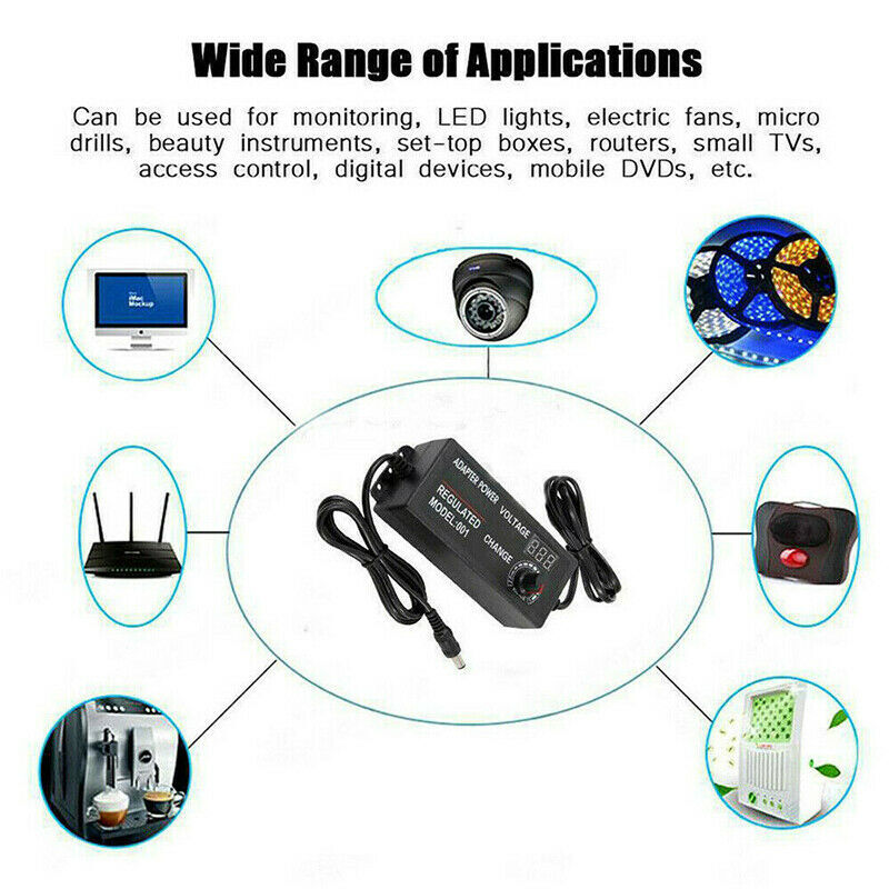 Adjustable Voltage Power Supply 3-24V w/ LCD Display AC / DC Switch Adapter US