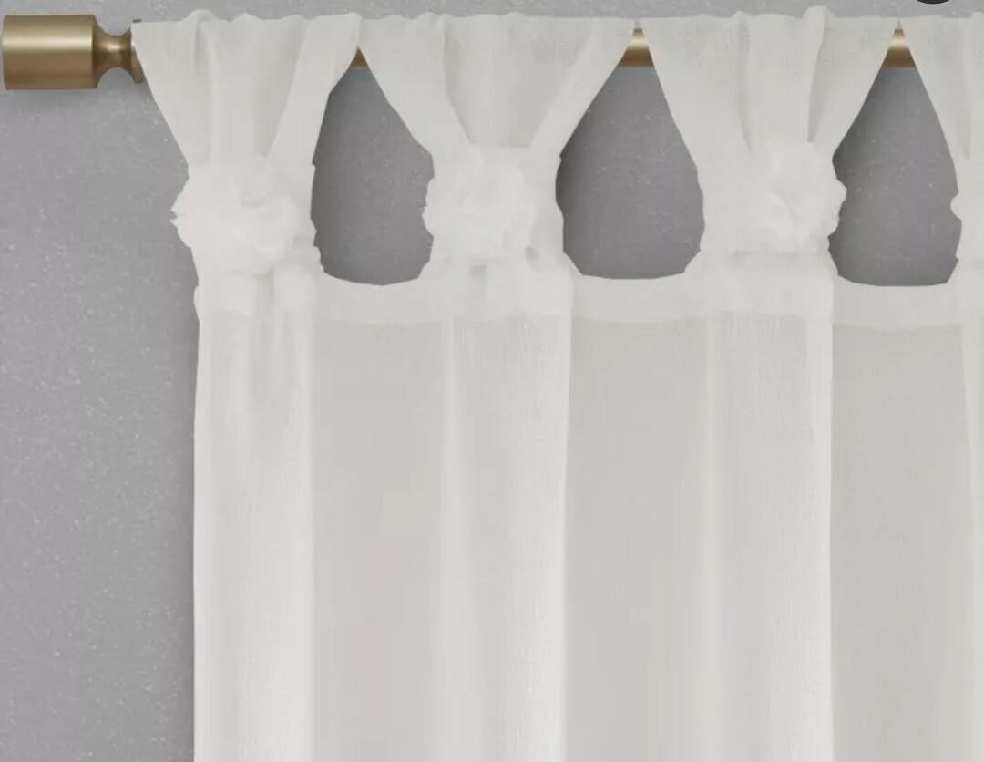 100% Polyester Floral Embellished Cuff Tab Top Solid Window Panel,MP40-5646