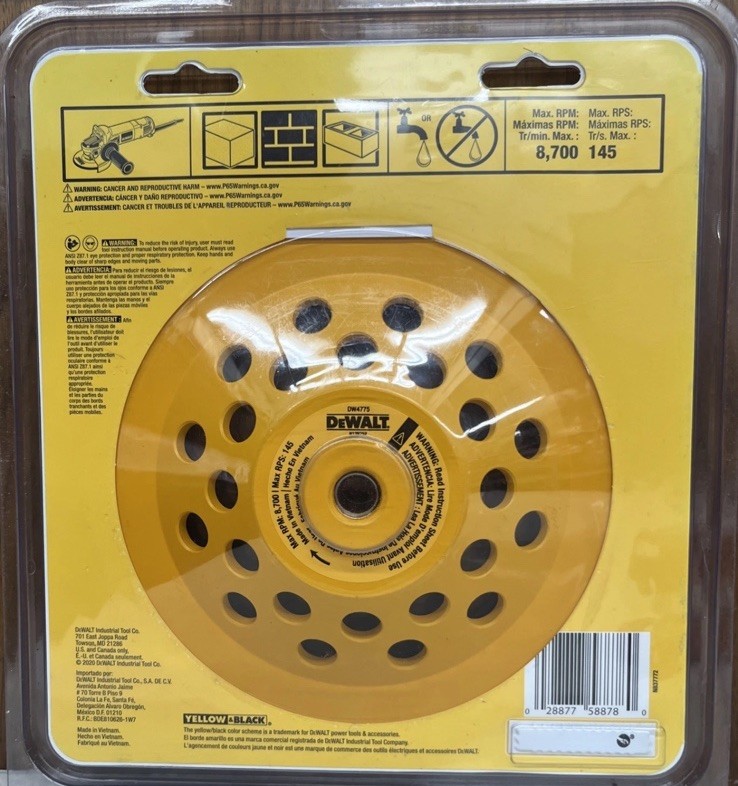 DEWALT DW4775 7 in. Double Row Diamond Cup Grinding Wheel