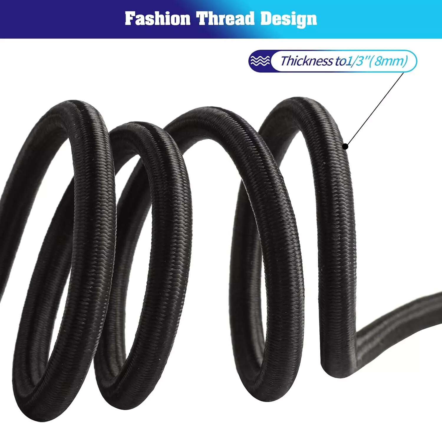 8mm HEAVY DUTY BLACK MARINE GRADE BUNGEE CORD Tarp Tie Down Strap 12-20-30-40″