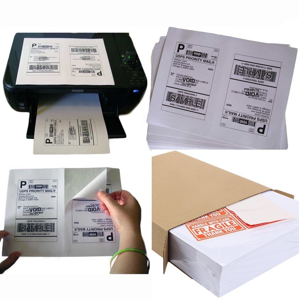 200 – 2000 Half Sheets Shipping Labels 8.5×5.5 Blank Self Adhesive 2 Per Sheet
