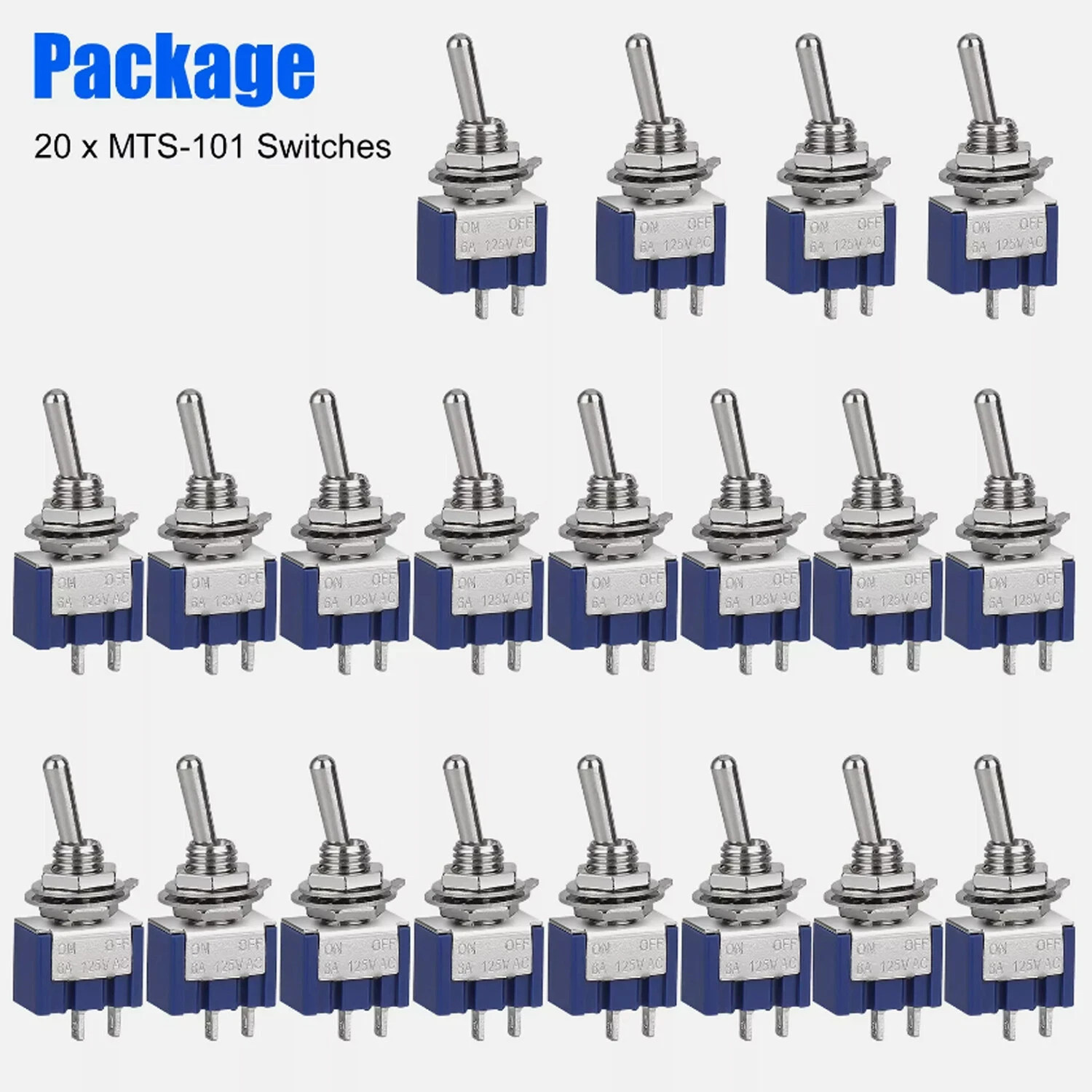 20Pcs MTS-101 2 Position Toggle Switch Kit 2 Pin SPST ON-OFF 6A 125VAC US Stock