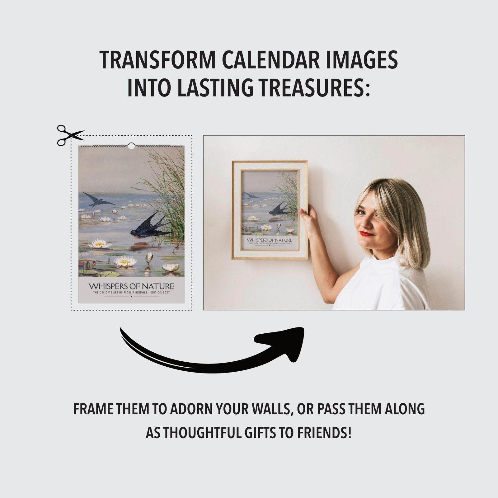 2027 Fidelia Bridges Wall Calendar – Botanical Bird Watercolor Gift, 11×16.5″