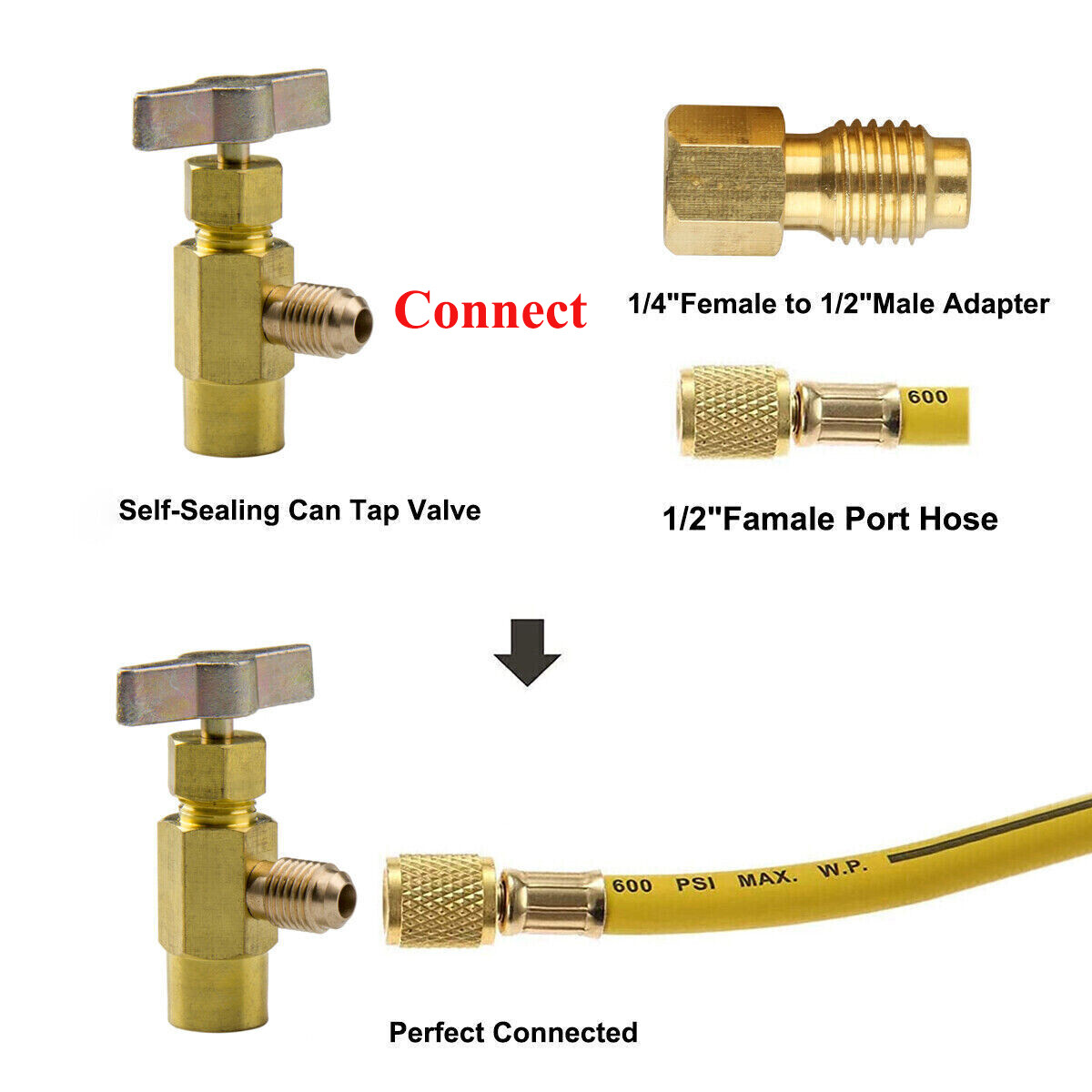 Self-Sealing A/C AC Can Tap Freon Puncture Style Tapper Adapter Dispensing Valve