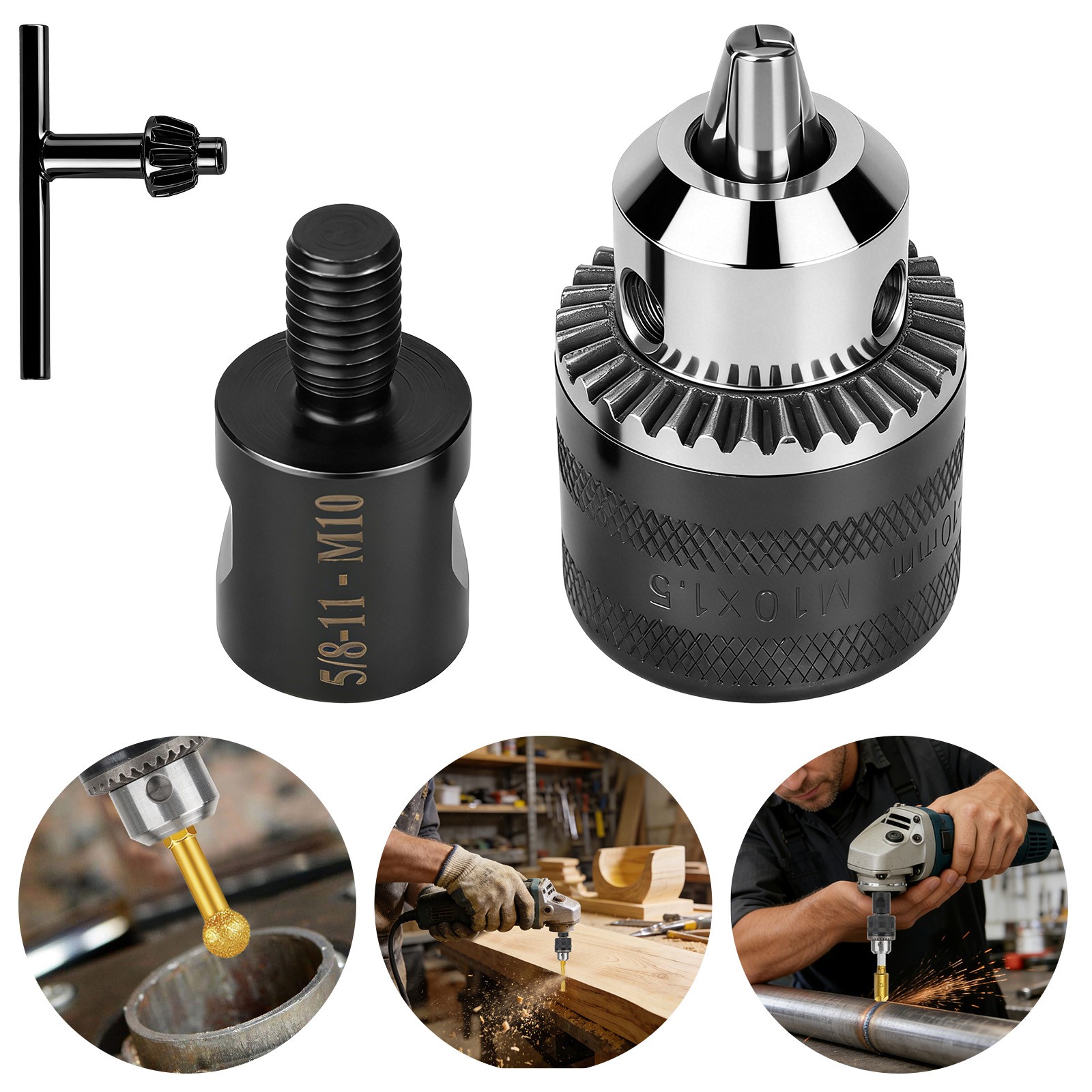 Angle Grinder Electric Drill Chuck Adapter 5/8″-11″ to M10 Keyed Chuck 1.5-10mm