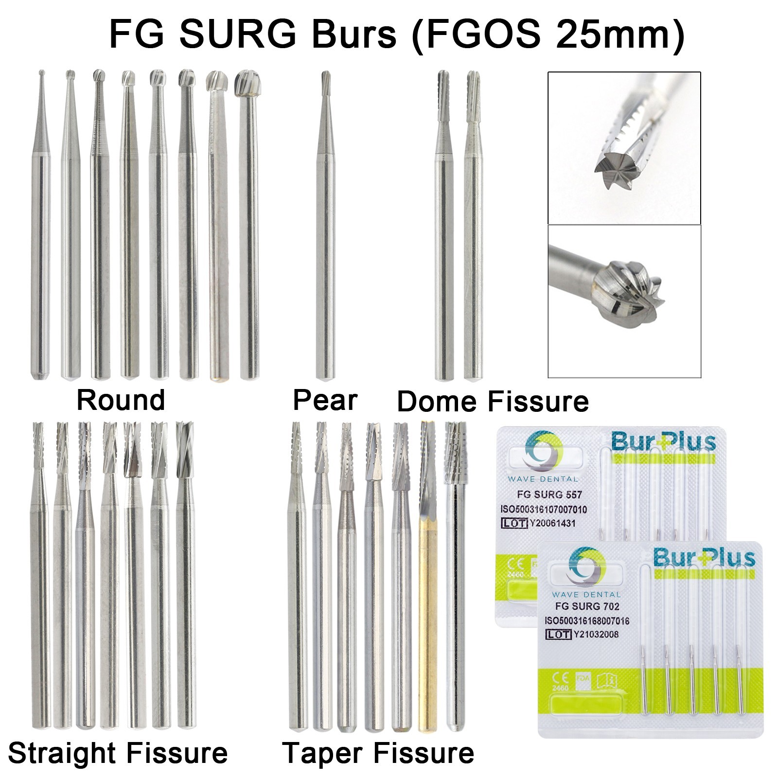 Wave Dental FGOS Surgical Burs Long Carbide Burr 25mm FG SURG 557 702 Round 4 6