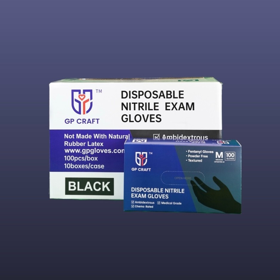 GP CRAFT Nitrile Gloves, 5 Mils, Medical, Fentanyl Resistant, Black,Case of 1000