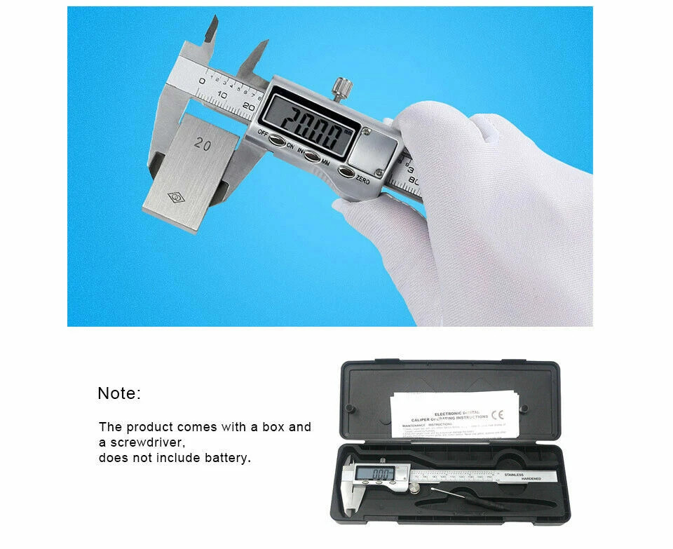 6″ Stainless Steel Digital Caliper Vernier Micrometer Measuring Ruler No Battery