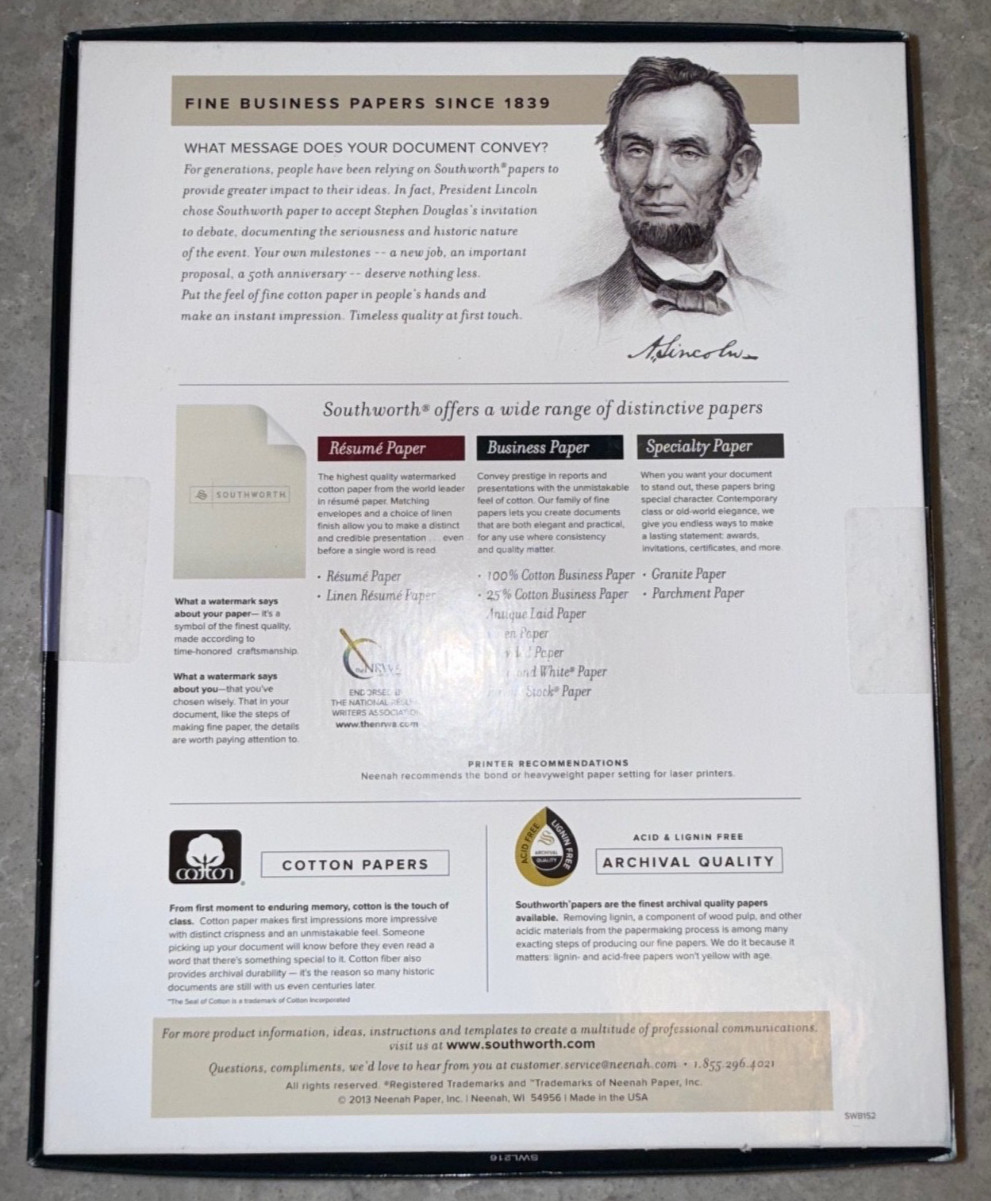 Southworth Linen Business Paper Letter – 8.50″ X 11″ NEW Elegant QUALITY Paper