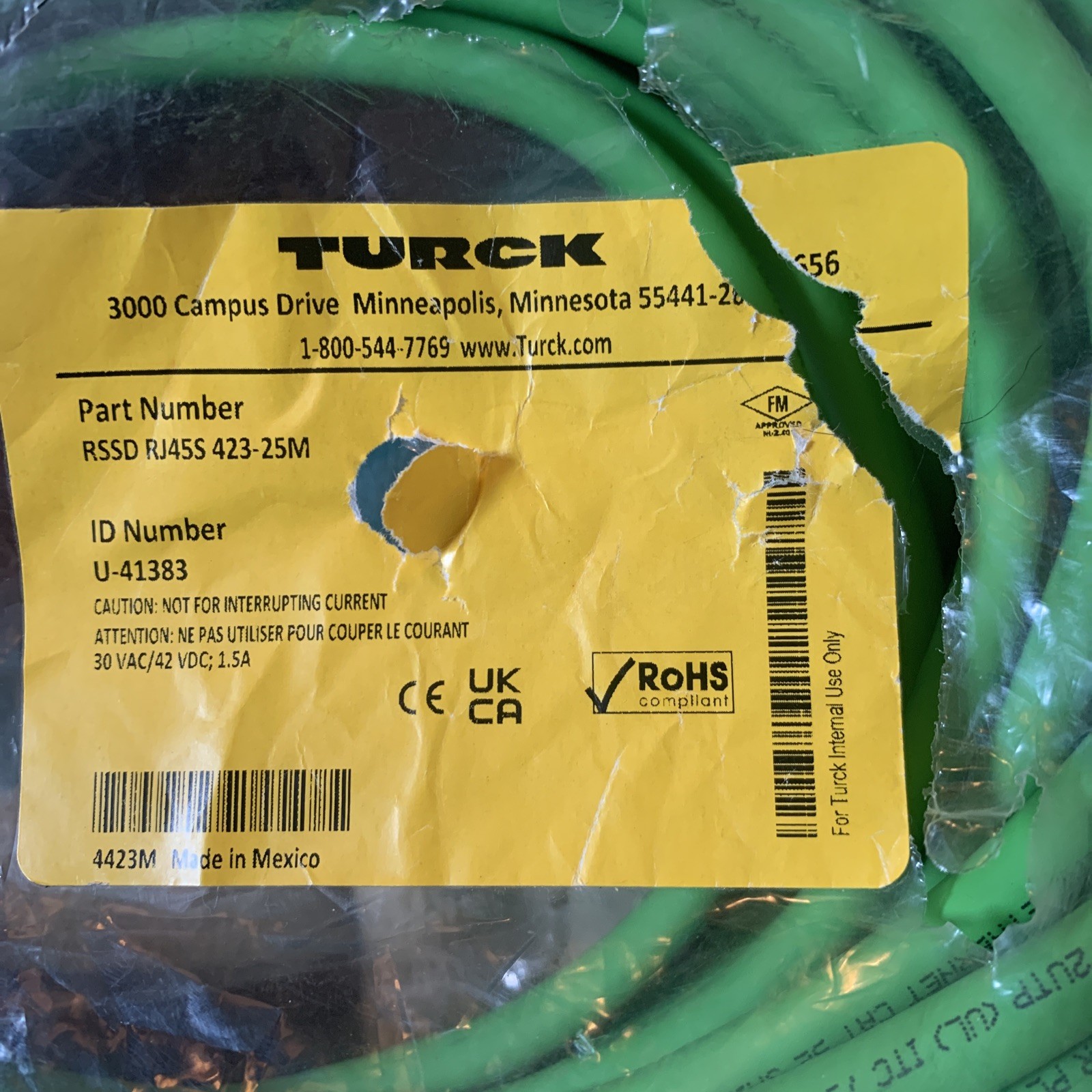 TURCK RSSD RJ45S 423-25M Cable Assembly 25 Meters U-41383 CAT 5E RSSDRJ45S42325M