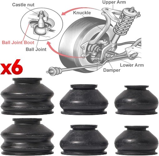 6PCs Universal Ball Joint Head Dust Protection Tie Rod Boot Cover R Size: 6PCs