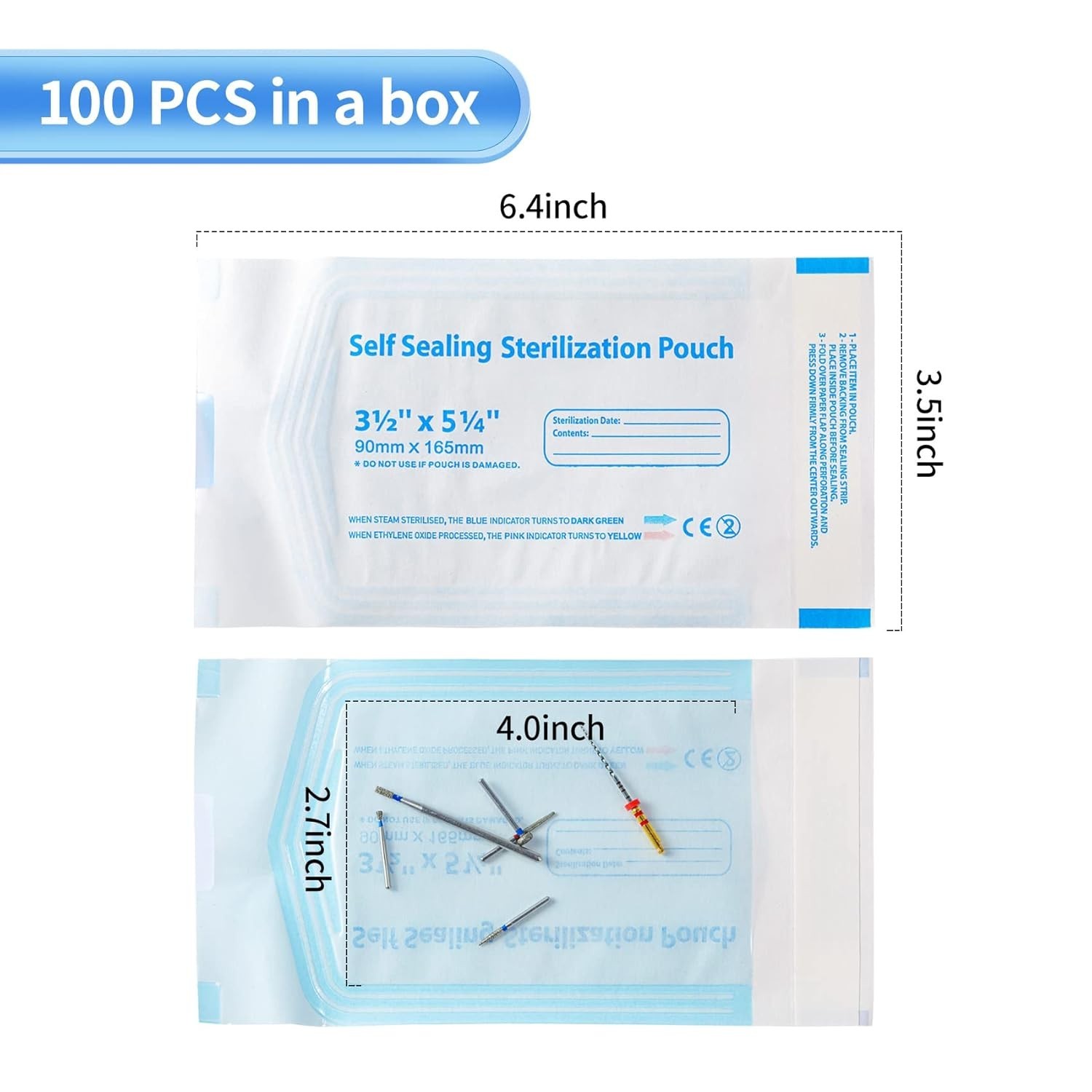 3.5 X 6.5 Self Sterilization Pouches for Dental Offices, 100 Pcs Self Seal St…