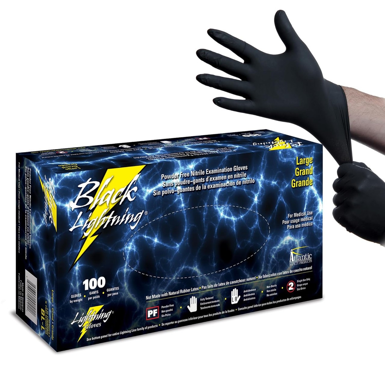 Black Lightning 6 mil Disposable Powder-Free Nitrile Exam Gloves – Black, 1000