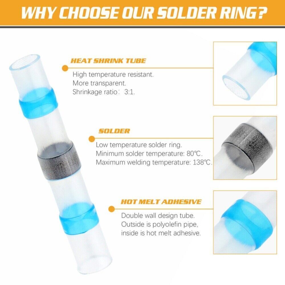 1000-50 Seal Solder Sleeve Heat Shrink Waterproof Butt Wire Connectors Terminals