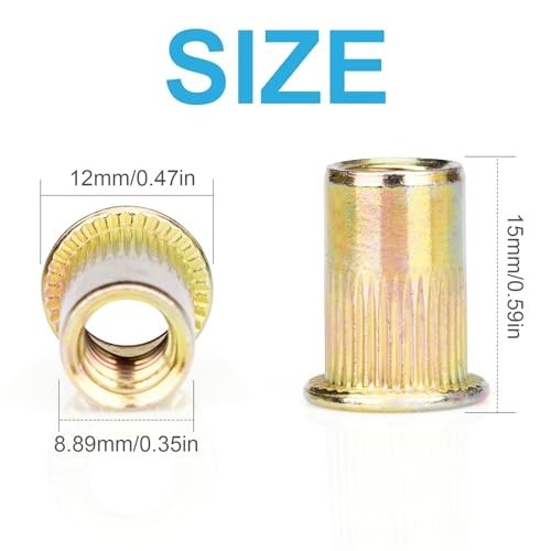 100 Pcs RIVET NUT Flat Head Threaded Insert 1/4-20 UNC Carbon Steel Nutsert SAE
