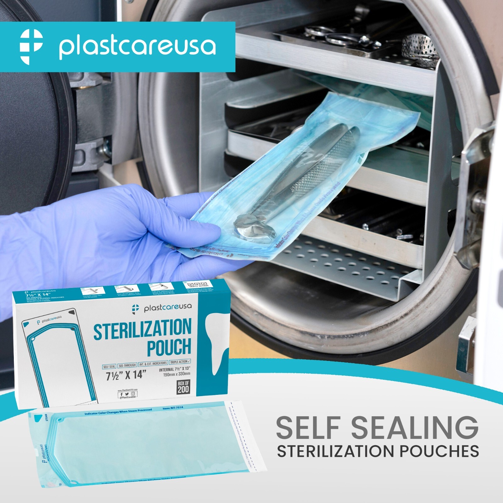 7.5″ x 13″ Self-Sealing Sterilization Pouches for Autoclave (1 Box of 200)