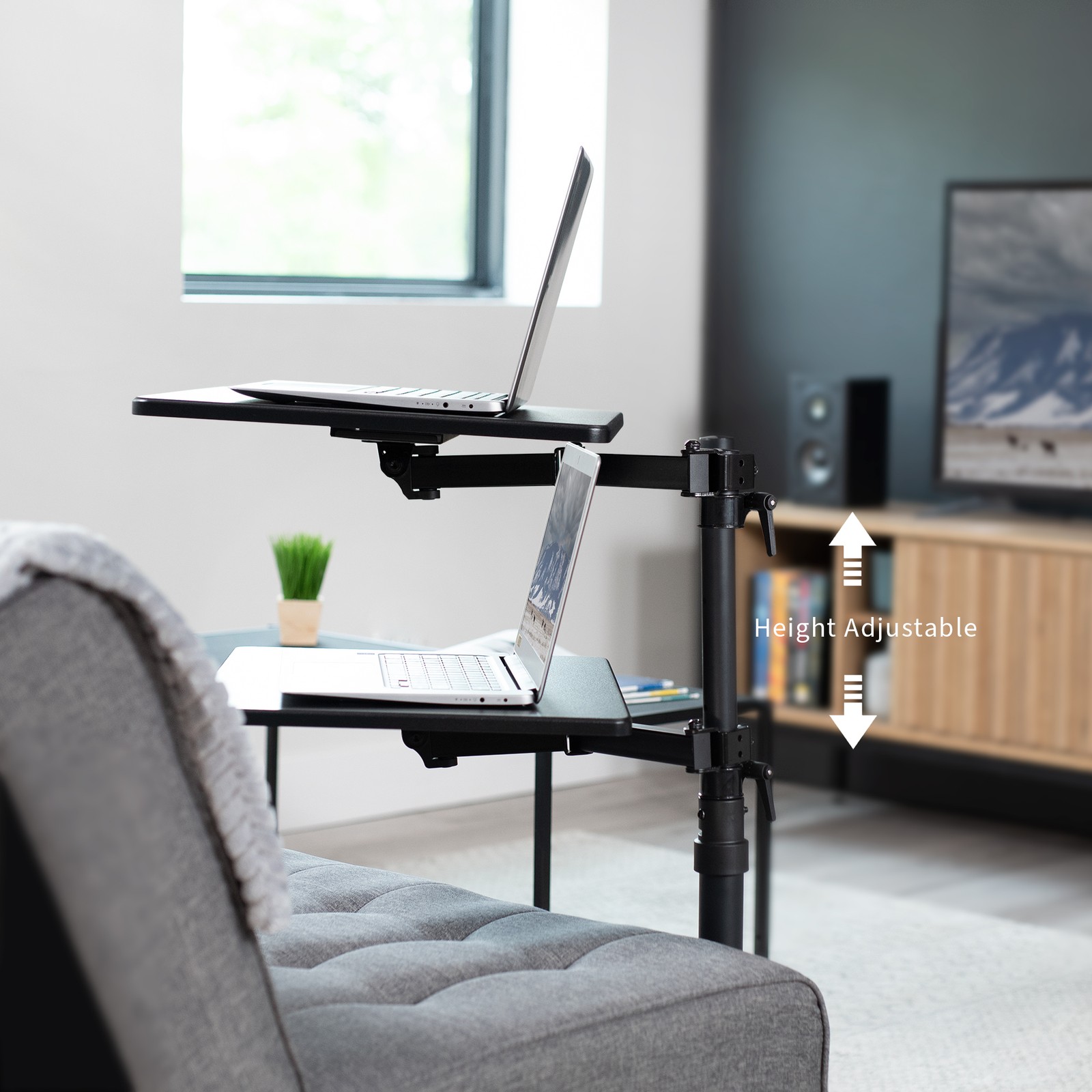 VIVO Black 20 inch Over Couch Swivel Table, Laptop Desk for Remote Work