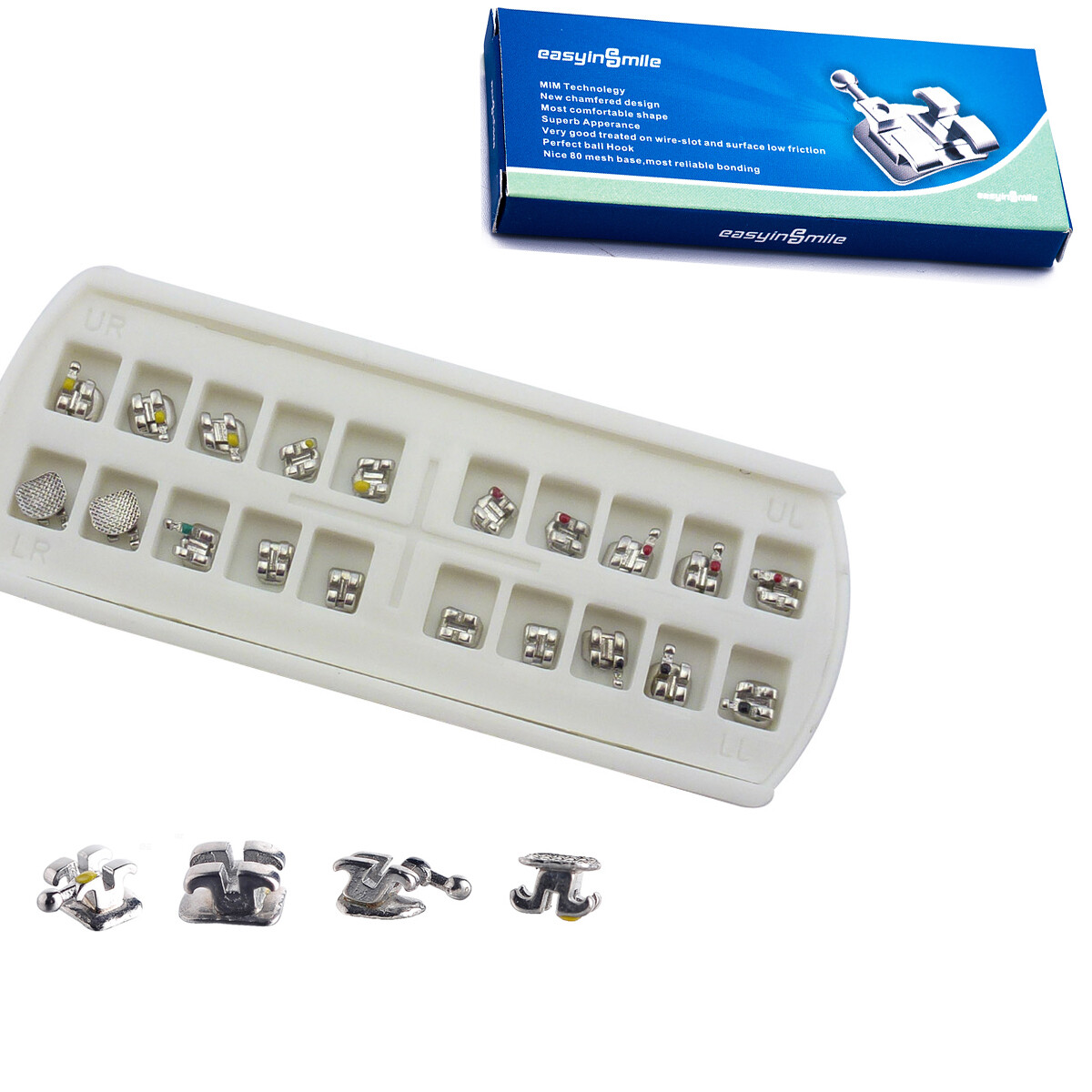 5Packs Dental Orthodontic Brackets Mini Metal MBT/Roth 022” 3/345Hooks Braces