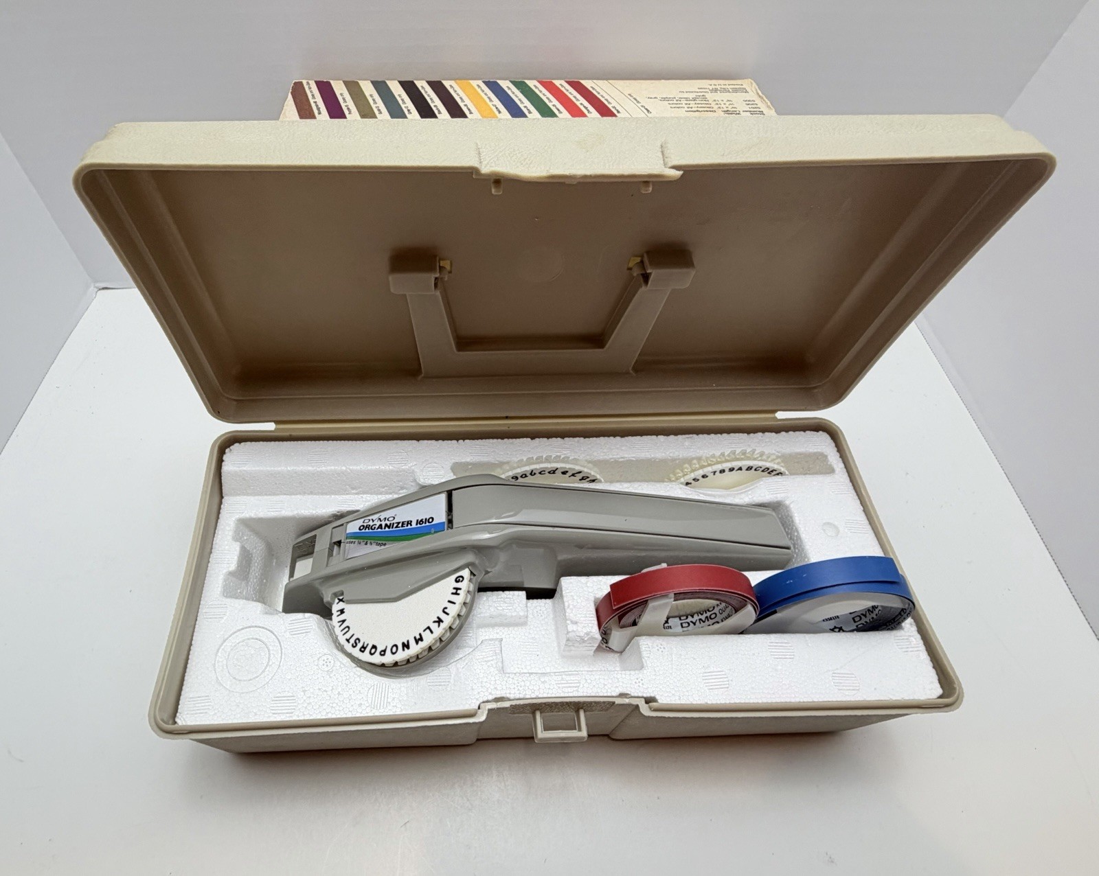 Vintage DYMO Organizer 1610 Label Maker in Original Case w/2 Extra Wheels/Tape