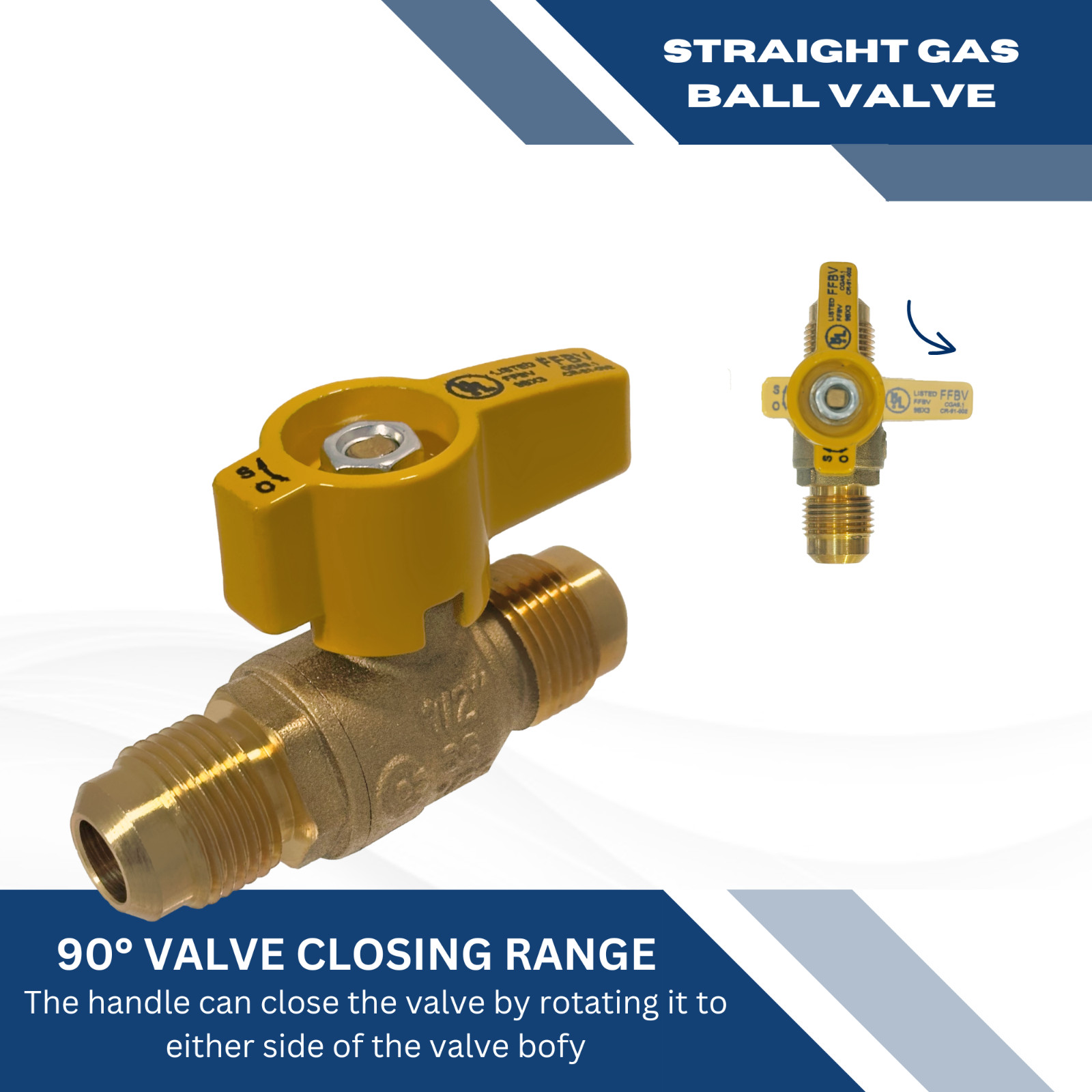 1) 3/8″ FLARE X 3/8″ FLARE GAS VALVE, PROPANE, NATURAL GAS, CSA APPROVED