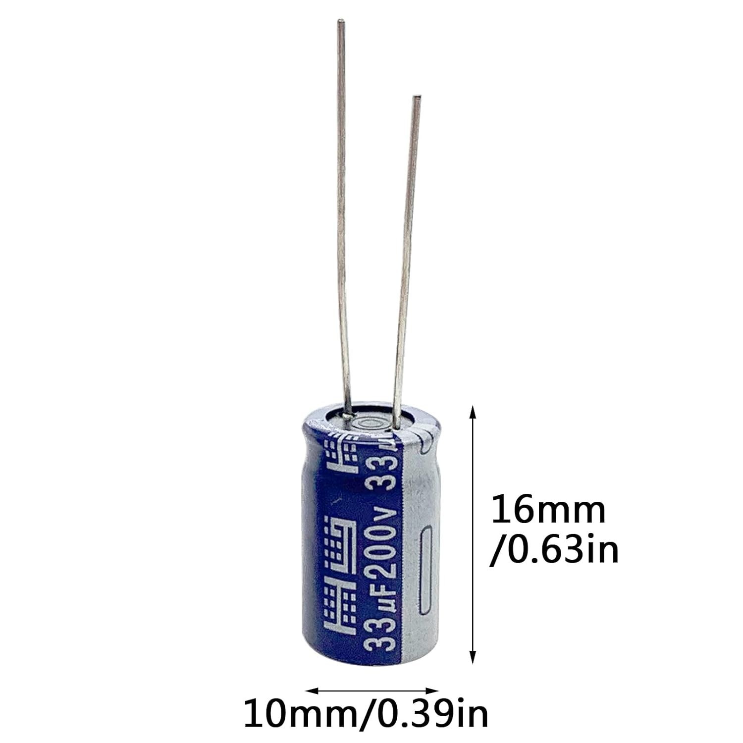 10pcs 200V 33UF Capacitor 10x16MM0.39×0.63in Aluminum Electrolytic Capacitors…