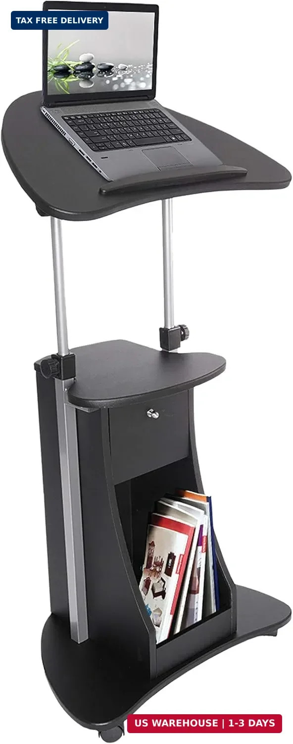 Techni Mobili Sit-to-Stand Mobile Medical Laptop Computer Cart, Black, Adjustabl