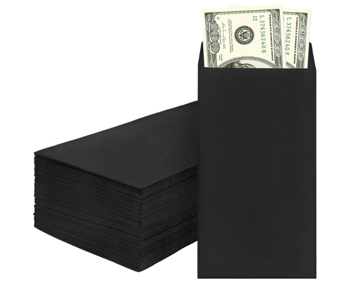 100 Pack Kraft Cash Envelopes for Budgeting, 6.7 x 3.5 Inch Large Pack Black