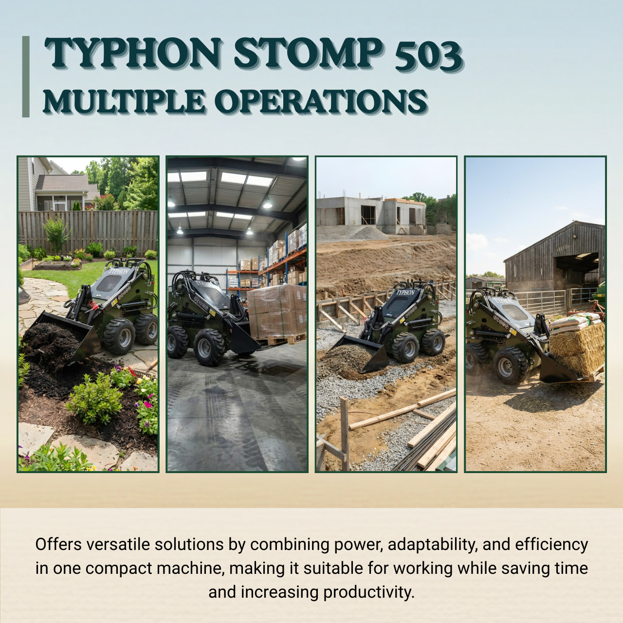 New TYPHON STOMP 503 Skid Steer Loader 375kg Lift 22.1HP Honda GX690 USA Engine