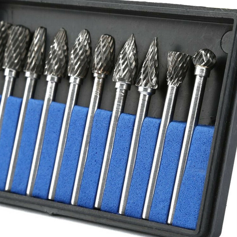 10pcs 1/8?? Shank Carbide Burr Set Burrs For Aluminum Die Grinder Bit Pack New