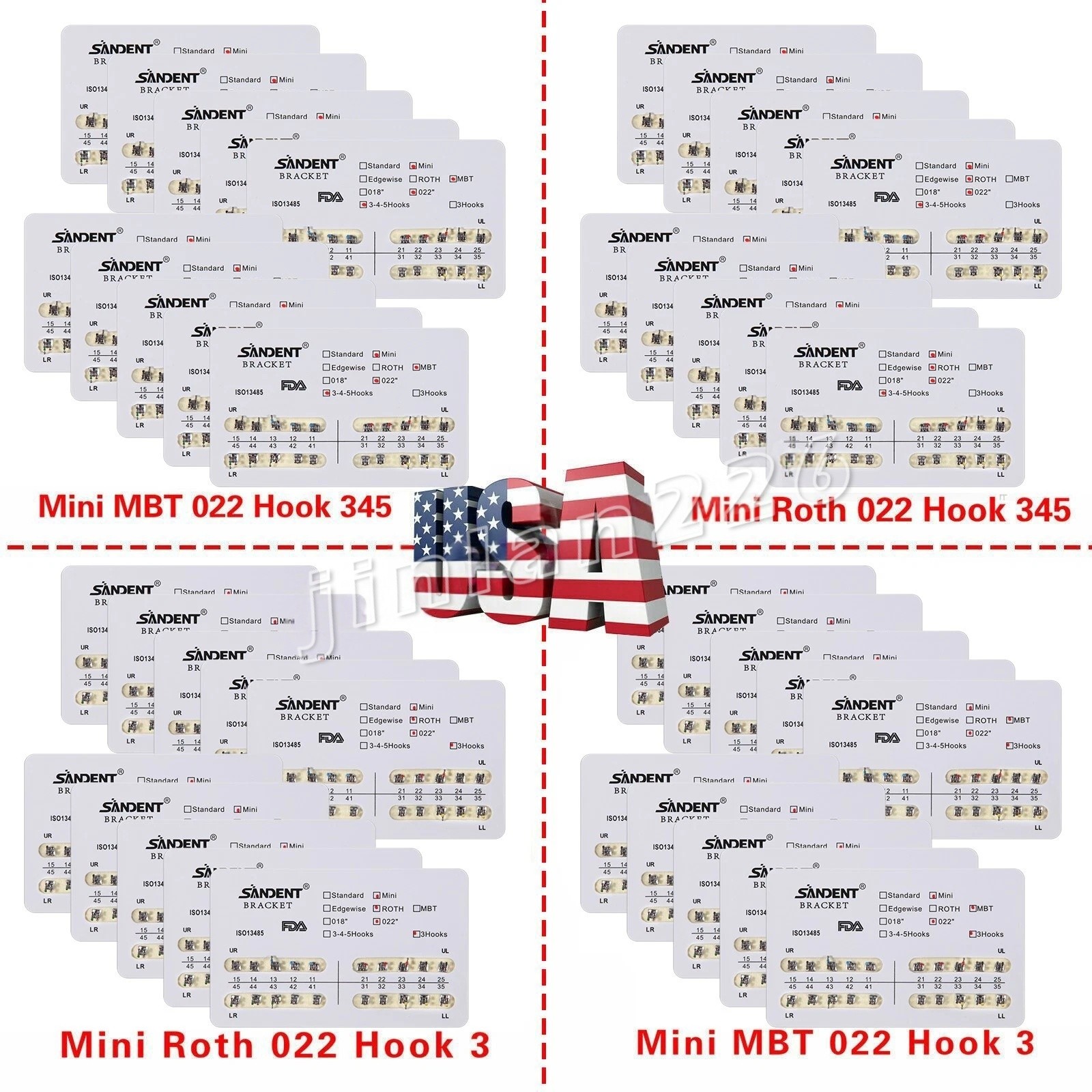 10 Packs Dental Orthodontic Brackets Braces Mini Roth MBT Slot.022 3-4-5 Hooks B