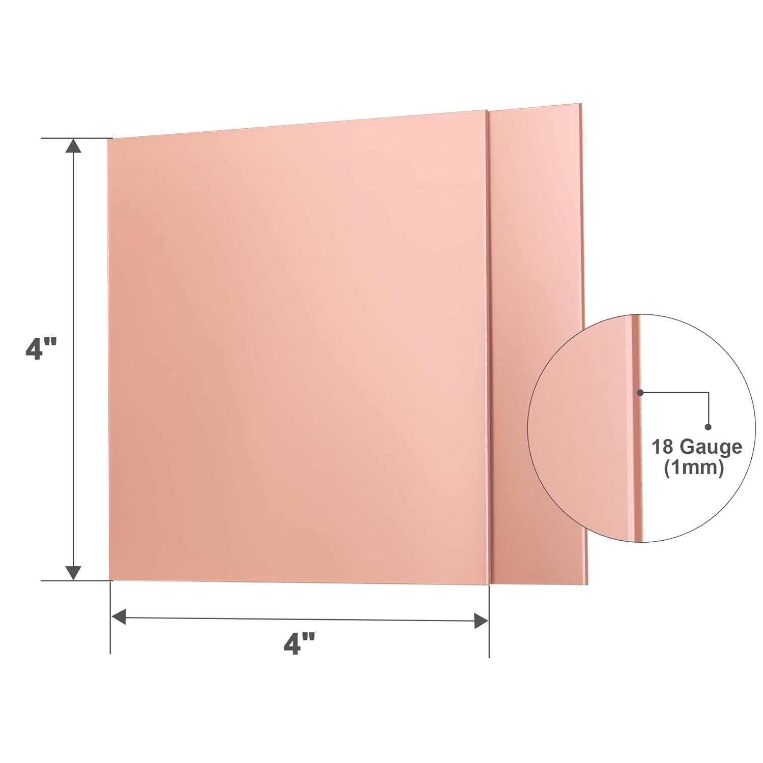 2 Pieces 99.9% Pure Copper Sheet, 4″ x 4″, 24 Gauge(0.5mm) Thickness, Film