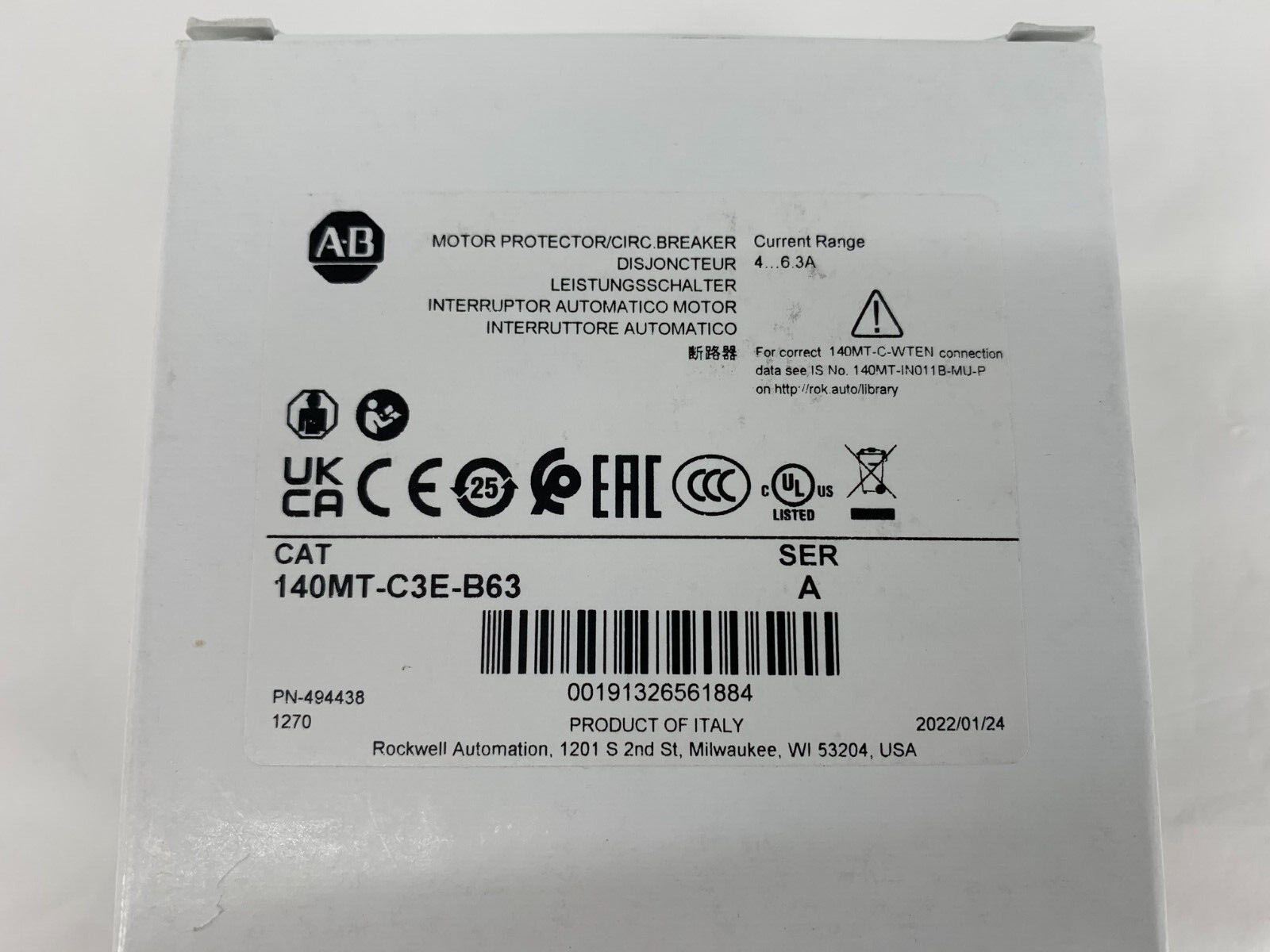 Allen-Bradley 140MT-C3E-B63 Motor Protection Circuit Breaker C Frame 4 6.3A