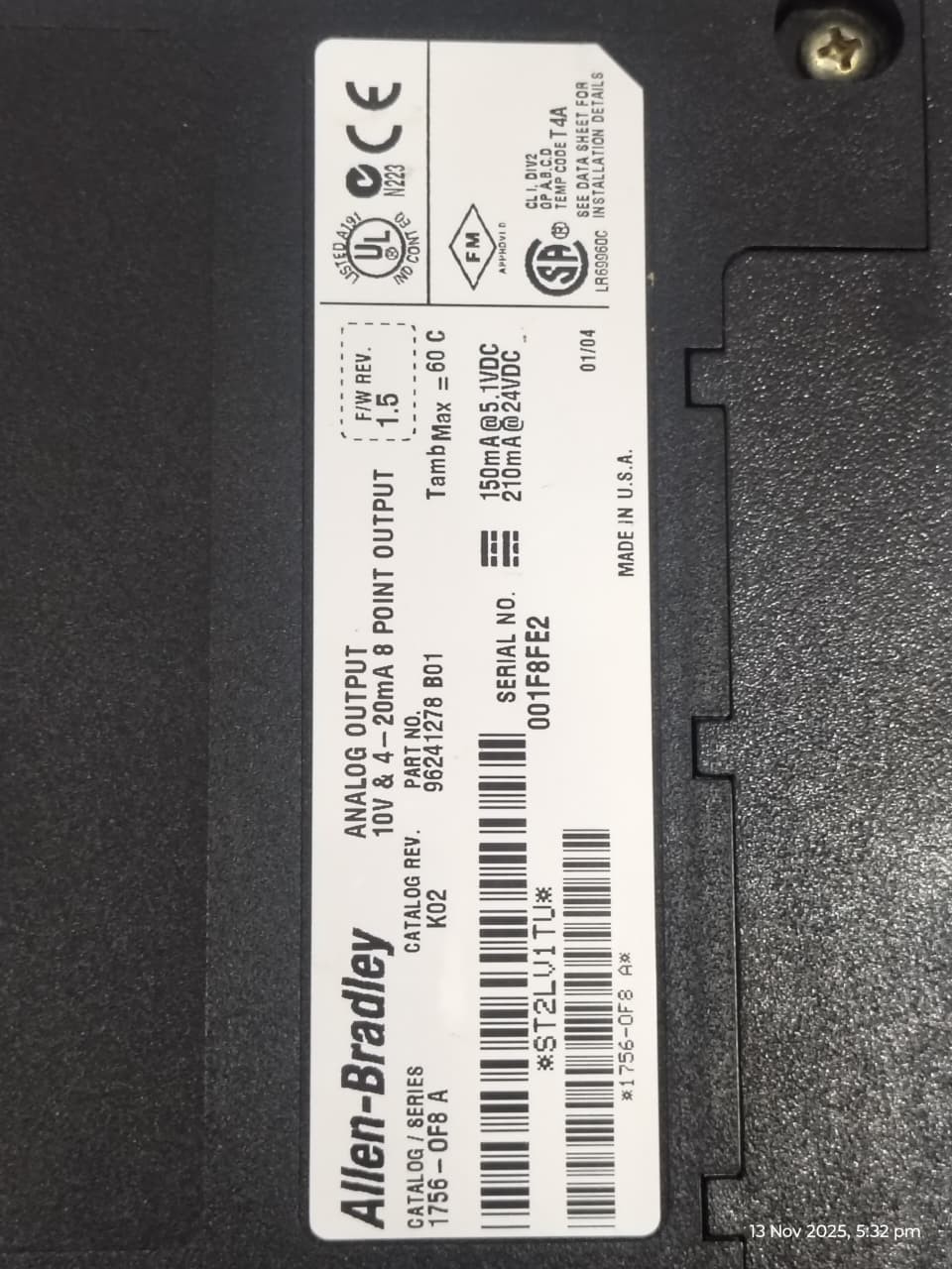 Allen Bradley 1756-OF8 /A ControlLogix 8 Pt A/O I or V Module