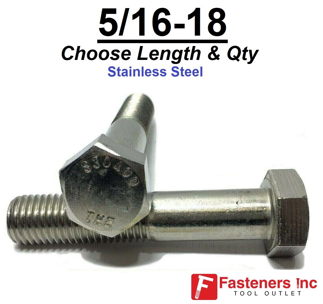 5/16-18 Stainless Steel Hex Cap Screw Bolt (All Sizes & Qty’s) 18-8 / 304 Grade