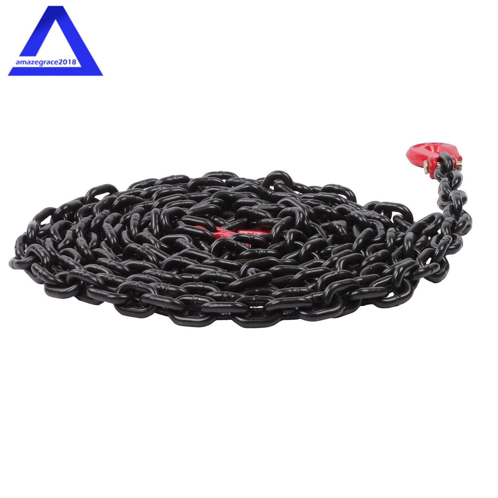 3/8 In × 20 Ft Binder Chain G80 Tie Down Tow Chain with Hooks 7100lbs Safe Black