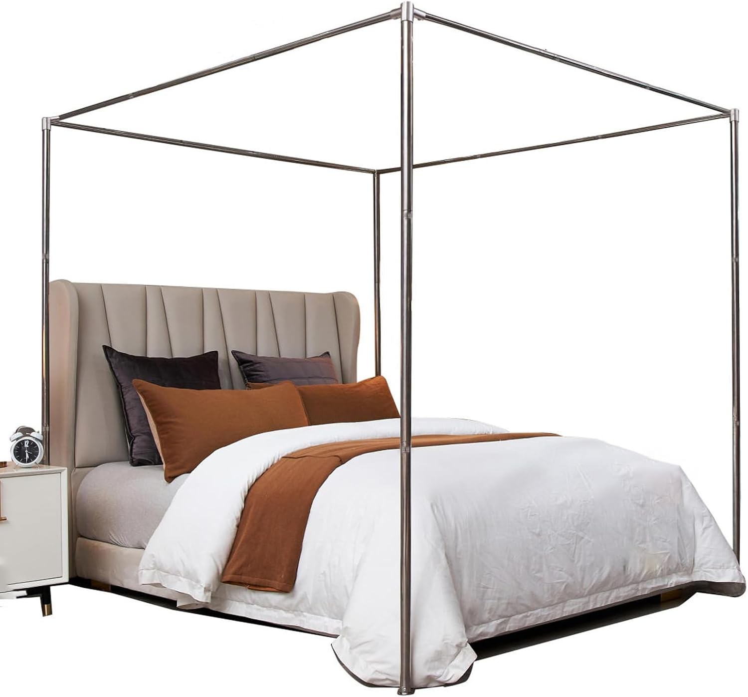 Canopy Bed Frame Full, Stainless Steel Four Corner Bed Canopy Poles Mosquito Net