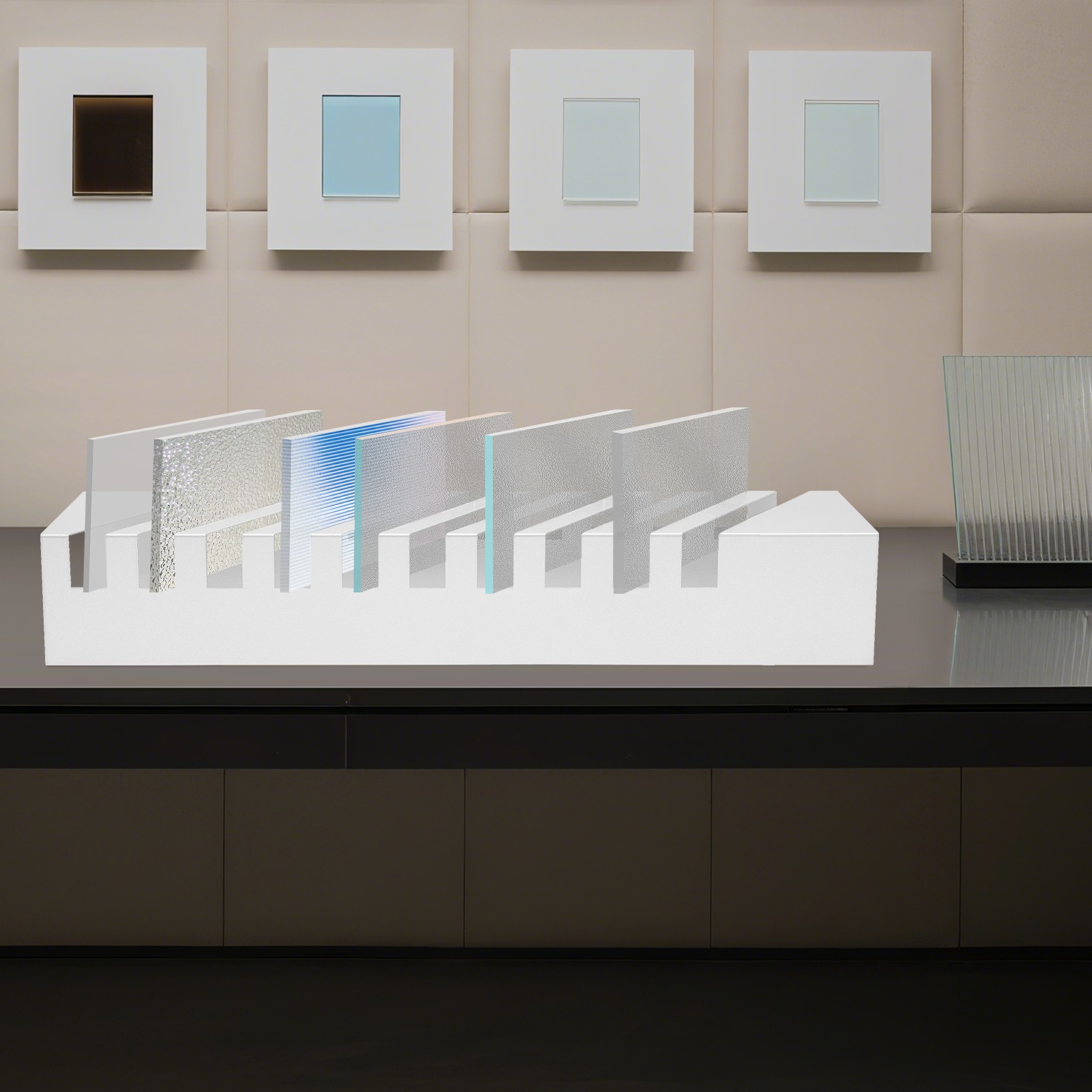 10-Slot Tile Display Rack Tabletop 45° Sample Stand White Iron