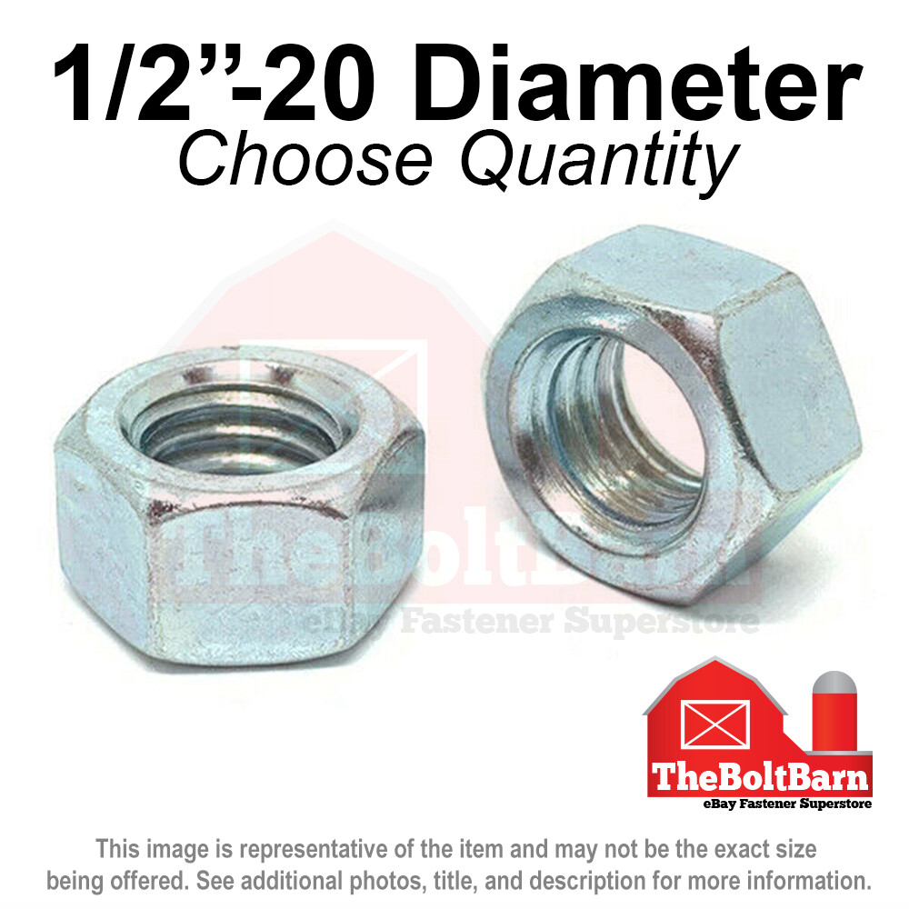 1/2″-20 Grade 5 Finished Hex Nuts Zinc Plated FINE Thread (Pick Quantity)
