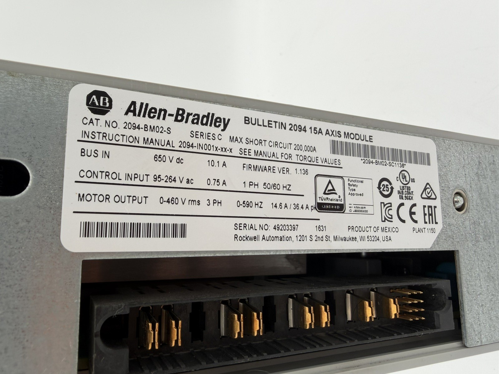 Allen Bradley 2094-BM02-S Kinetix 6000 Multi-Axis Servo Module 400/460V 15A