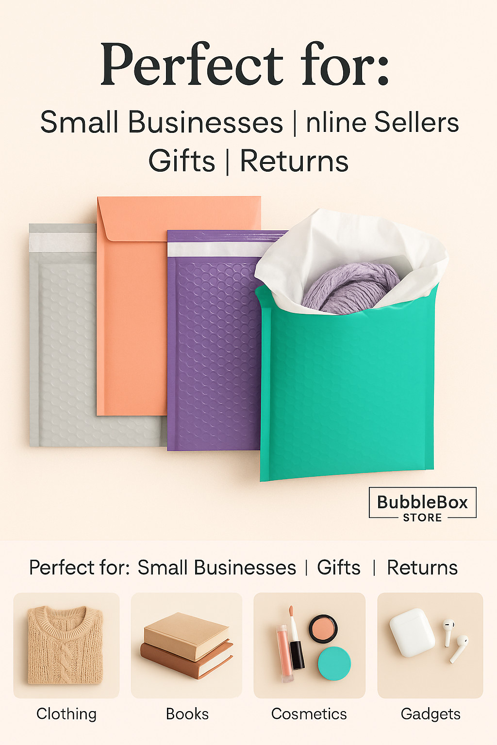 ANY SIZE POLY BUBBLE MAILERS SHIPPING MAILING PADDED BAGS ENVELOPES COLOR
