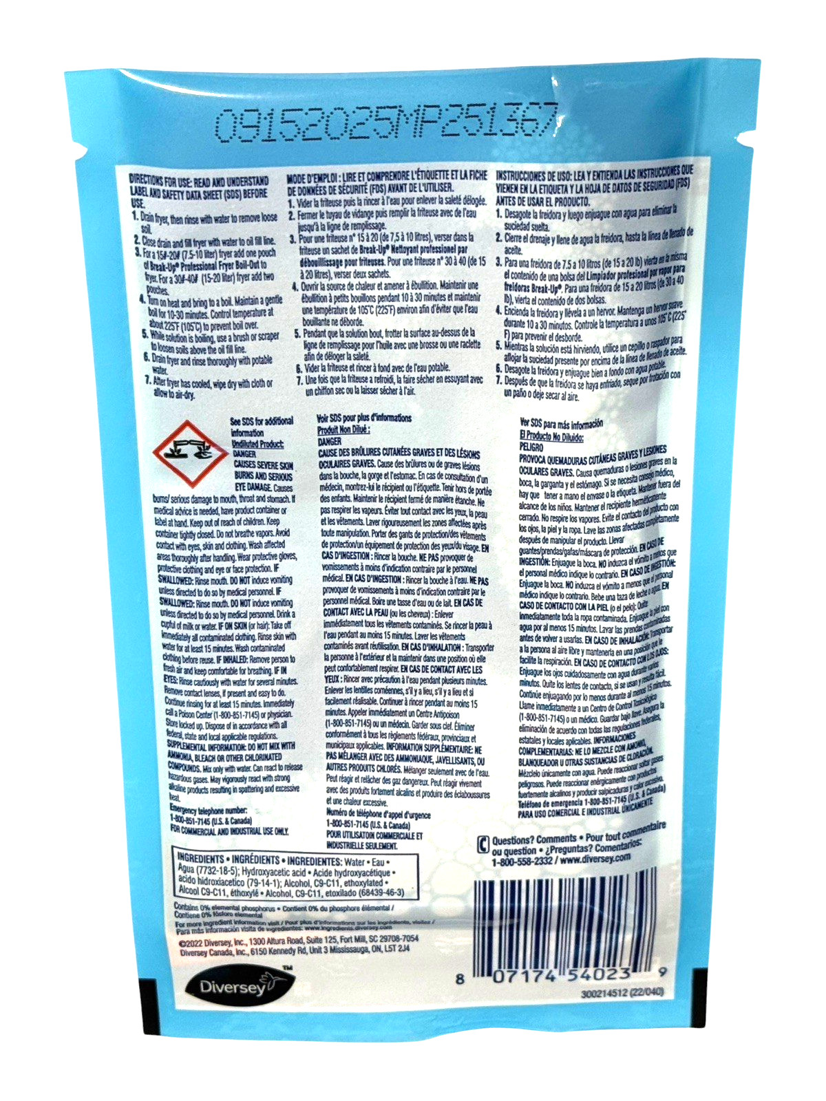 Diversey Break-Up Professional Fryer Boil-Out Liquid, 2 oz Pack (5 Packets)