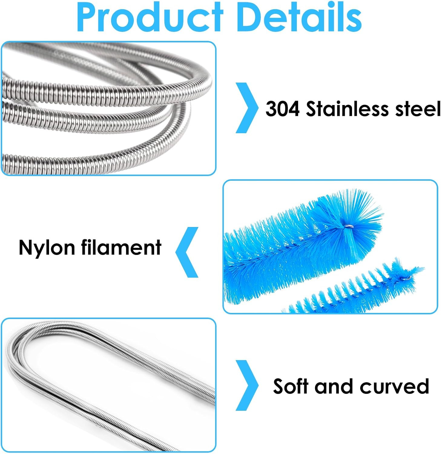 2 Pcs Flexible Drain Pipe Cleaning Brush, 36″ Extra Long Double Ended Nylon Bris