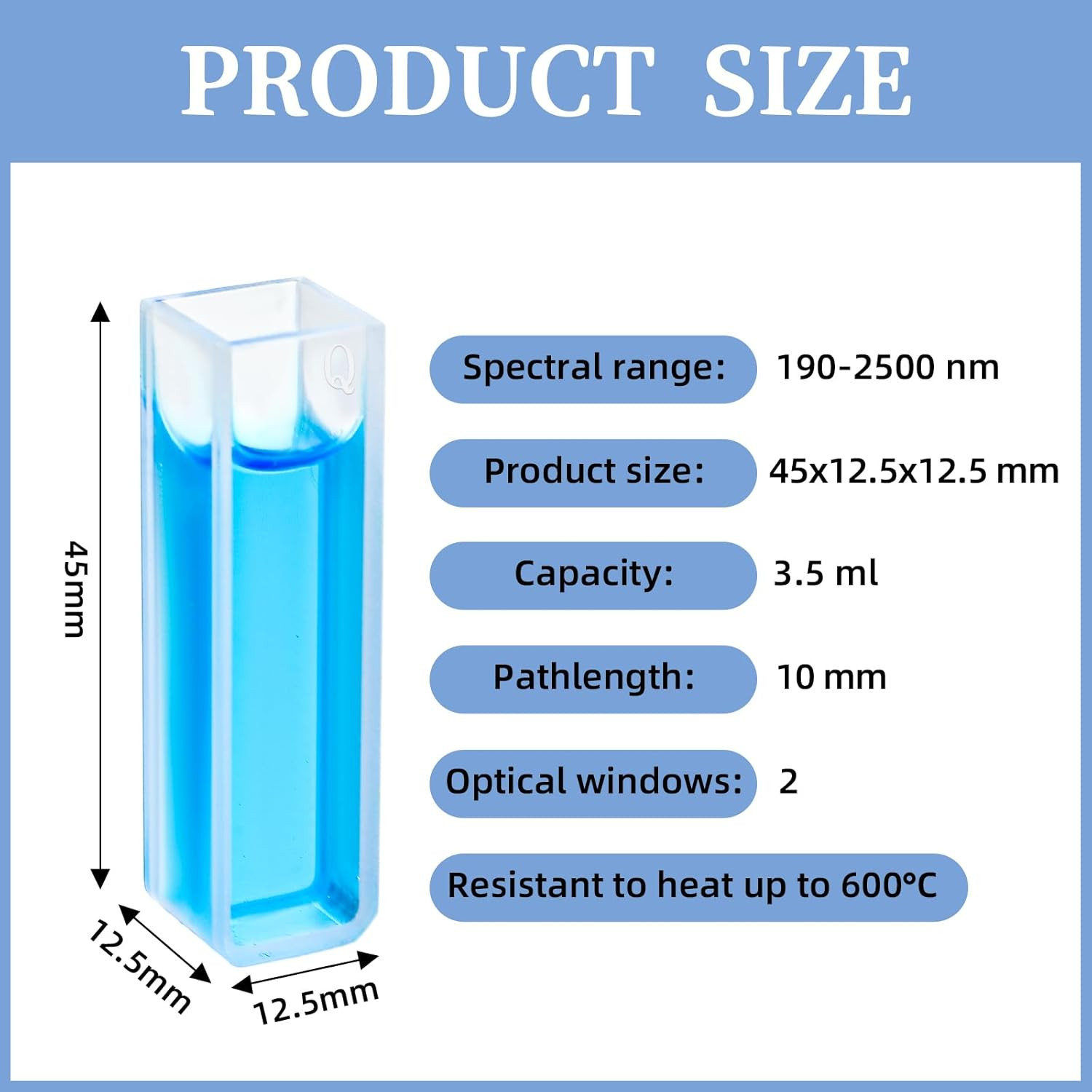 2 PCS UV Quartz Cuvettes for Spectrometer Standard Quartz Cells – 3.5 Ml