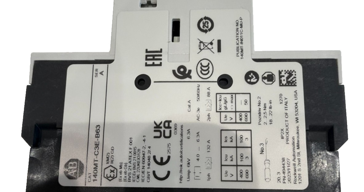 ALLEN BRADLEY 140MT-C3E-B63 CIRCUIT BREAKER SER. A 140MTC3EB63 NEW, SURPLUS