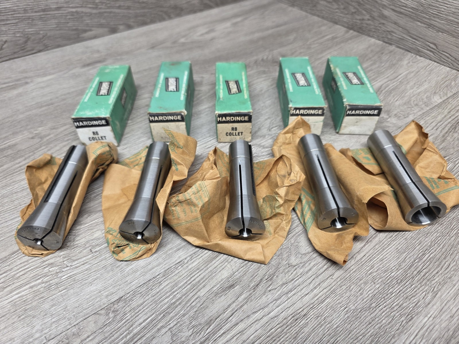 LOT OF 10 ASSORTED R8 COLLETS 1/8″ TO 11/16″ SIZE RANGE HARDINGE MSC +